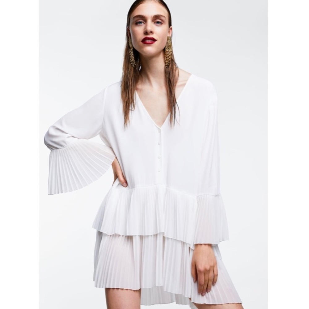 🟡- Zara pleated ruffled flowy dress tunic